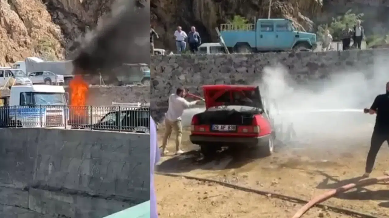 Gümüşhane’de park halindeki LPG’li otomobil alev alev yandı #haberi, #haberleri, #Gümüşhane #haber