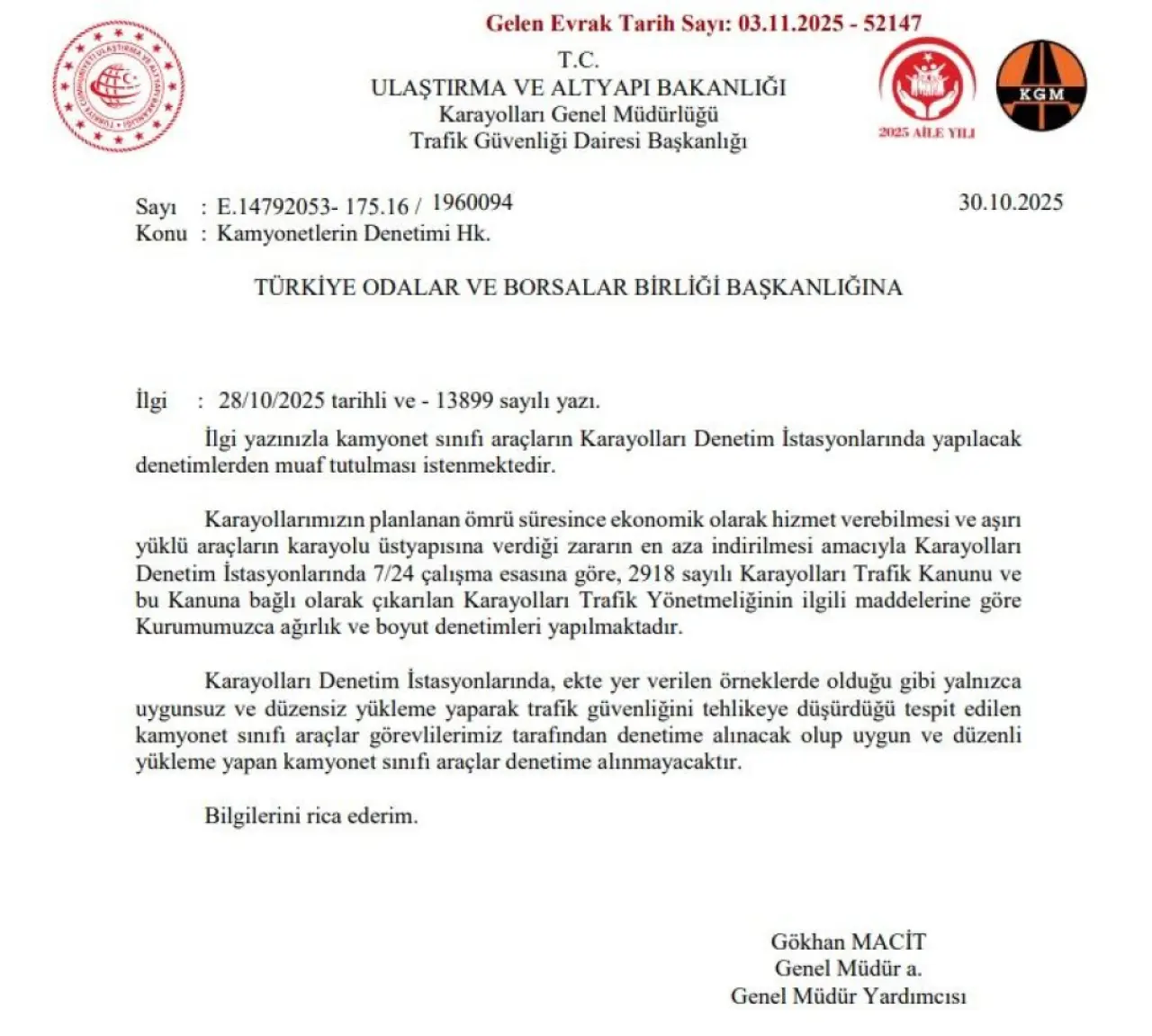 Akçay müjdeyi verdi: Kamyonetlerin denetim çilesi bitiyor