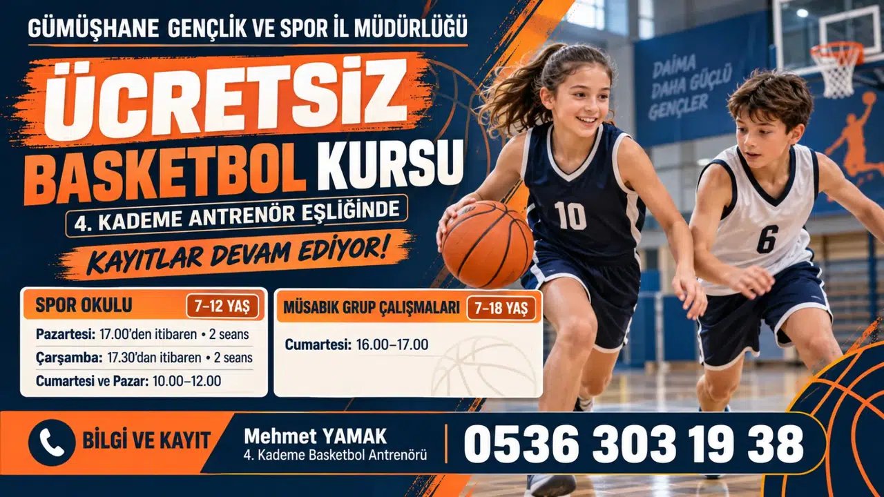 Gümüşhane Gençlik ve Spor İl Müdürlüğünden Ücretsiz Basketbol Kursu